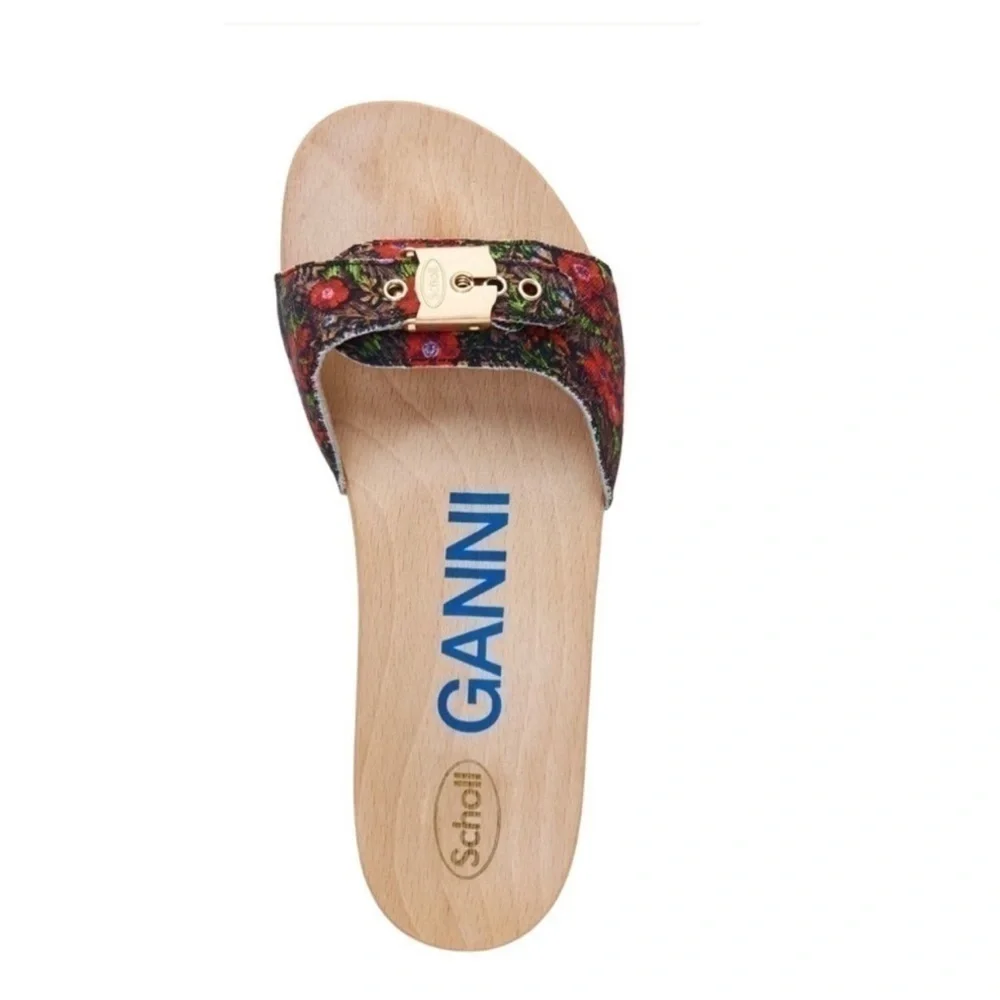 GANNI X Dr. Scholl Red Floral Slip on Low Heel Sandal Clogs Size 8 NEW